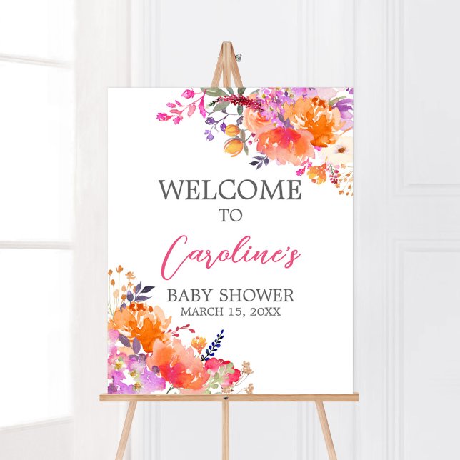 Póster Bebé en la bienvenida a Baby Shower de Floral bril (Baby in Bloom Baby Shower Welcome Sign)
