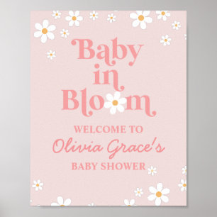 Póster Bebé en la bienvenida a la ducha de margarita rosa