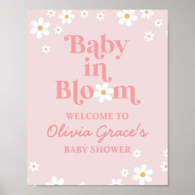 Póster Bebé en la bienvenida a la ducha de margarita rosa (Frente)