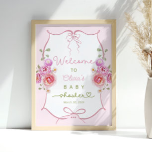 Póster Bebé en la bienvenida Rubor Pink Bow a Baby Shower