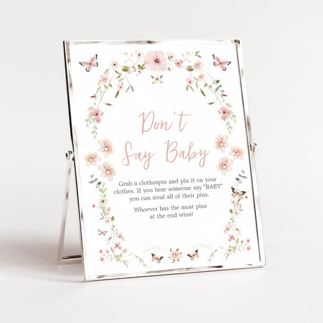 Póster Bebé en la mariposa de sangre Baby Shower no dice  (Spring Butterflies Baby Shower Don't Say Baby Sign)