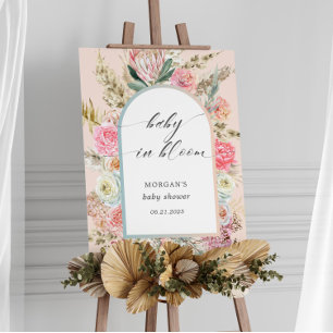 Póster Bebé en una invitación florística bohemiana a Baby