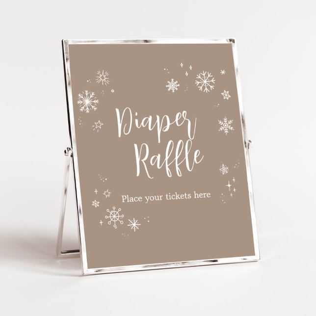Póster Bebé está frío fuera de Diaper Raffle (Winter Minimalist Snowflake Baby Shower Diaper Raffle Sign)