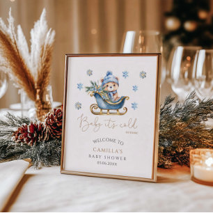 Póster Bebé, está frío fuera del Baby Shower de oso limpi