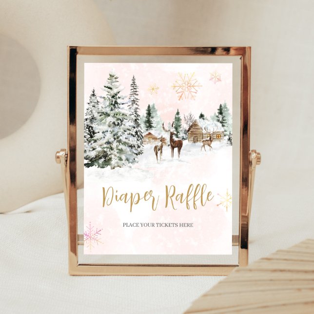Póster Bebé, está frío fuera del Chica, el pañal de invie (Winter Wonderland Baby Shower Diaper Raffle Sign)