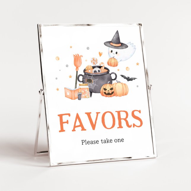 Póster Bebé está preparando Naranjas favoritos de Hallowe (Baby is Brewing Baby Shower Favors Sign)