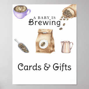 Póster Bebé está preparando tarjetas y regalos de café pa