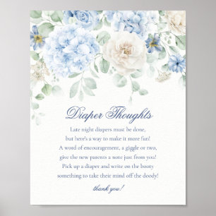Póster Bebé floral azul en ducha de pensamiento de pañale