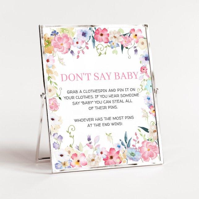 Póster Bebé Floral en Flor No Digas Bebé Letrero (Baby in Bloom Baby Shower Don't Say Baby Sign)