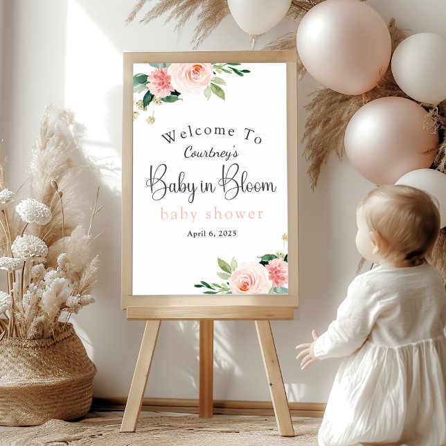 Póster Bebé floral rosa suave en la bienvenida de Baby Sh (Subido por el creador)