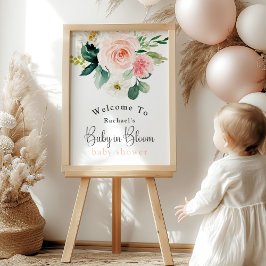 Póster Bebé floral rosado femenino en Baby Shower en flor