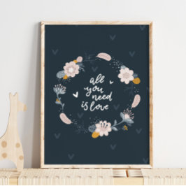 Póster Bebé Floral Wreath Bird Poster | Bird Wall Art