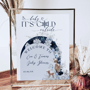 Póster Bebé frío afuera del Baby Shower de venados floral