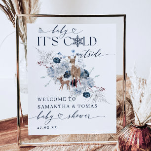 Póster Bebé frío afuera del Baby Shower de venados floral