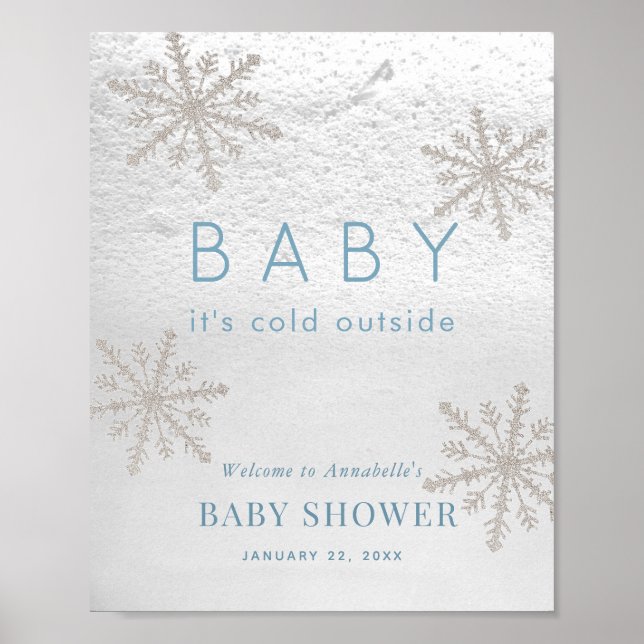 Póster Bebé, frío fuera del Baby Shower azul de copo de n (Frente)