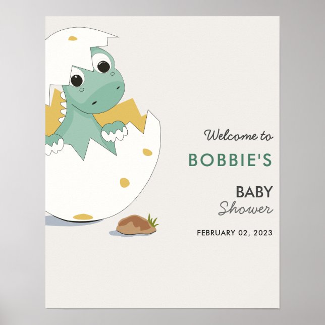 Póster Bebé genial, Dino bienvenido Poster de Baby Shower (Frente)