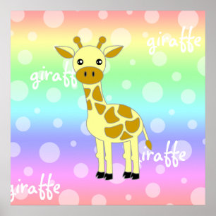Póster Bebé Giraffe Poster de arcoiris lindo / Imprimir