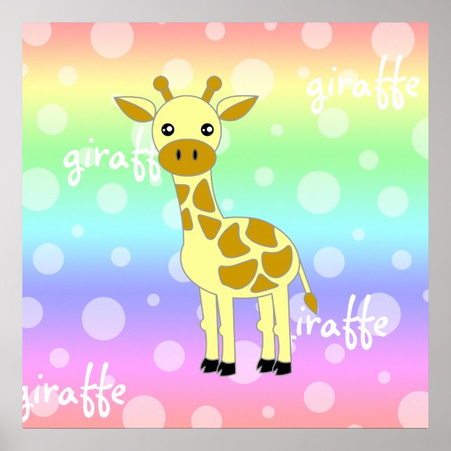 Póster Bebé Giraffe Poster de arcoiris lindo / Imprimir (Frente)