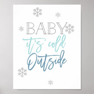 Póster Bebé hace frío afuera   Azul Purpurina plateado