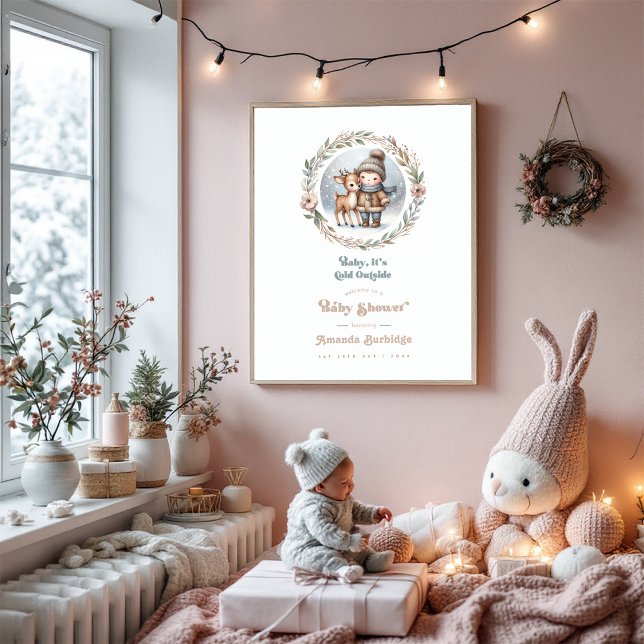 Póster "¡Bebé, hace frío afuera!" Bienvenida de Baby Show ("Baby It’s Cold Outside!" Baby Shower Welcome Poster)