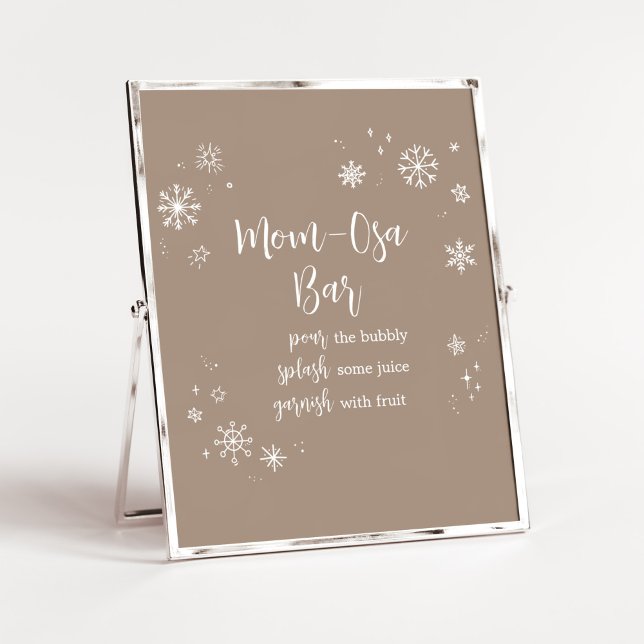 Póster Bebé hace frío fuera del bar Mamá Osa (Winter Minimalist Snowflake Baby Shower Mom Osa Bar Sign)