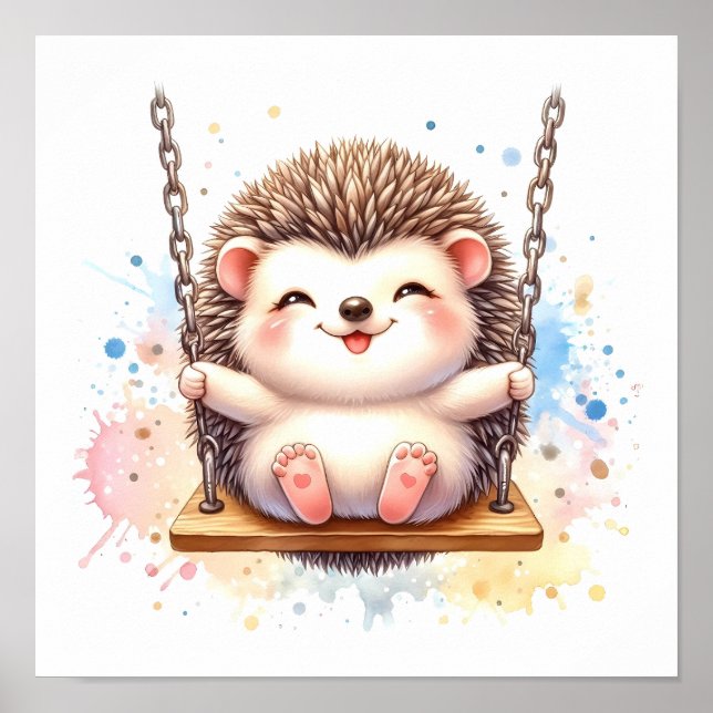 Póster Bebé Hedgehog Nursery Watercolor Woodland Animal (Frente)