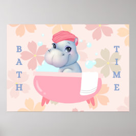 Póster Bebé Hippo Poster del tiempo de baño