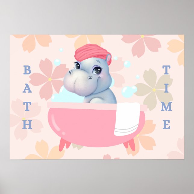 Póster Bebé Hippo Poster del tiempo de baño (Frente)