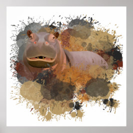 Póster Bebé Hippo Resumen Paint Splatter Vida silvestre