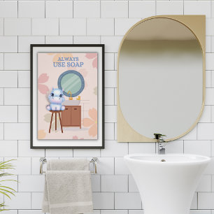 Póster Bebé Hippo Utilice siempre jabón Poster en el baño