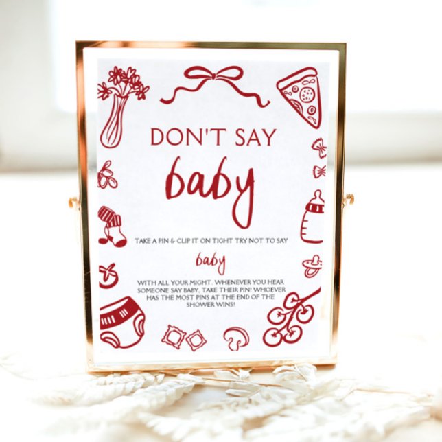 Póster Bebé italiano vestido a mano no dice Baby Shower b (Hand Drawn Italian Baby Dont Say Baby Baby Shower Sign )