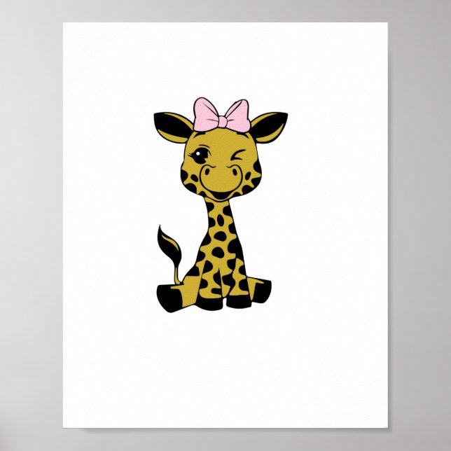 Póster bebe jirafa linda con lazo rosa   (Frente)