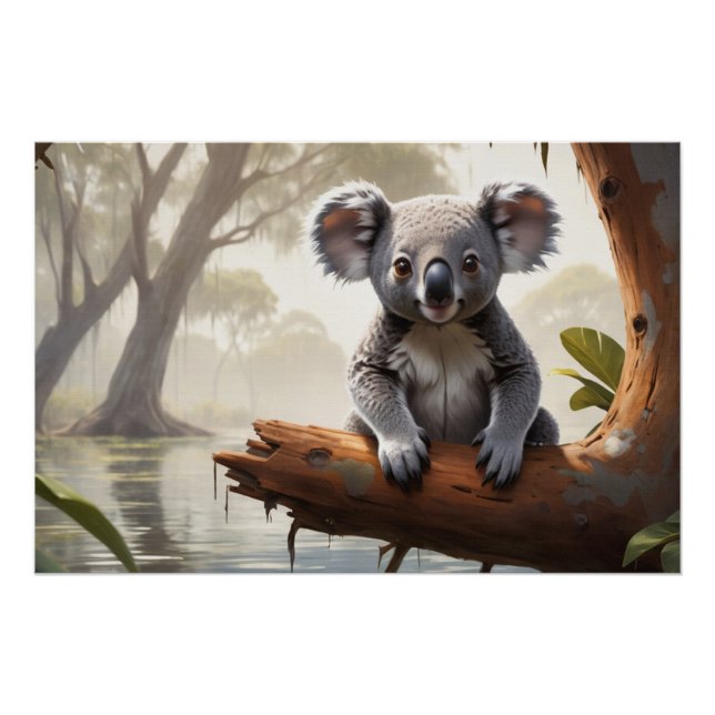 Póster Bebé Koala por un estanque (Anverso)