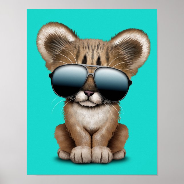 Póster Bebé lindo Cougar con gafas de sol (Frente)