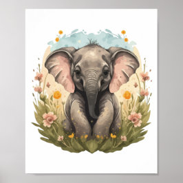 Póster Bebé lindo Elefante Calf Flor silvestre Wanderlust