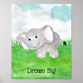 Póster Bebé lindo Elefante Sueño Gran Cita Nursera