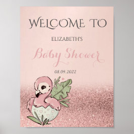 Póster Bebé lindo flamenco rosa dorado brillo Baby Shower