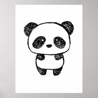 Póster Bebé lindo Panda dibujado en carbón - Amanda Roos