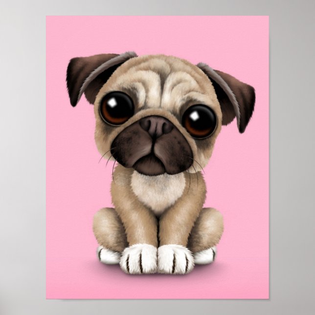 Póster Bebé lindo pug perro cachorro en rosa (Frente)