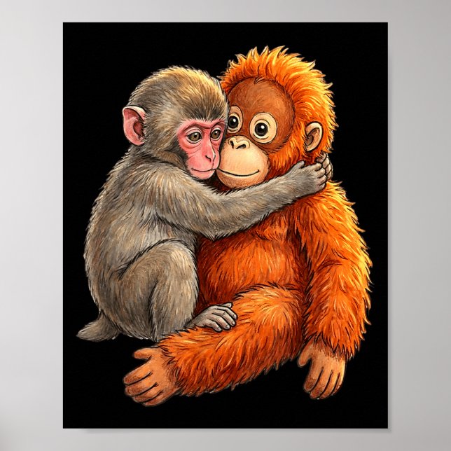 Póster Bebé macaco abrazando mono lindo de peluche mono (Frente)
