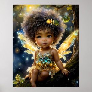 Póster Bebé mágico afroamericano hada en árbol