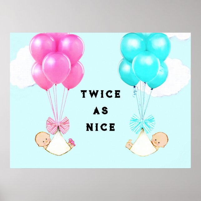 Póster bebé mellizos de ducha niño y chica (Frente)