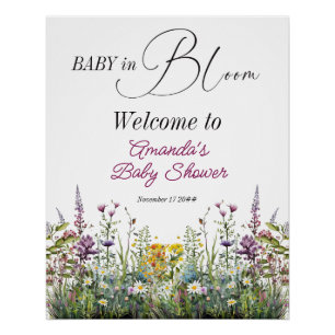 Póster Bebé moderno en florecimiento de flores silvestres