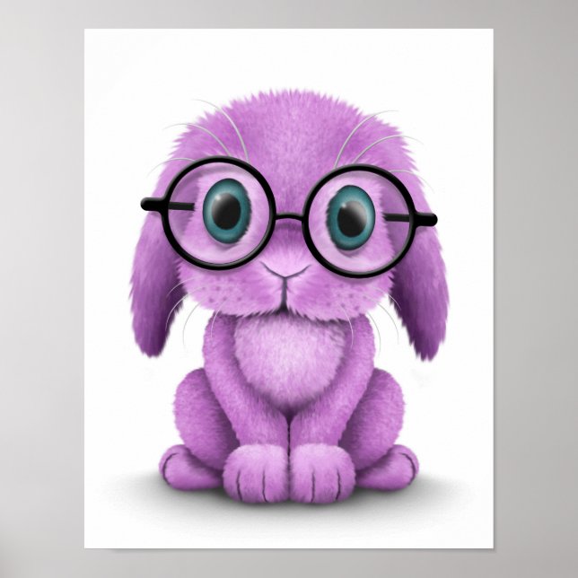 Póster Bebé morado lindo vistiendo gafas en blanco (Frente)