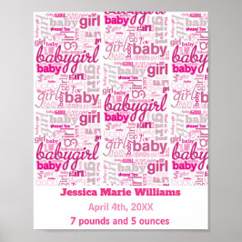 Póster Bebé Niña Detalles del nacimiento y nombre Pint pe