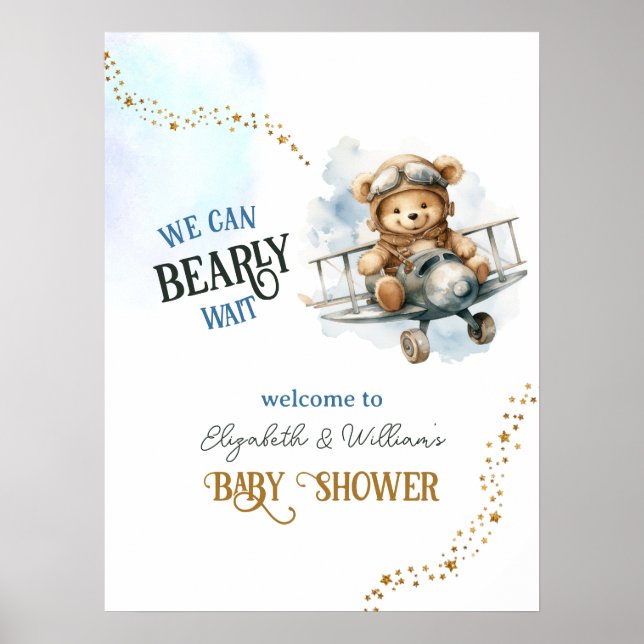 Póster Bebé niño bebé bebé avión de osito de peluche bien (Frente)