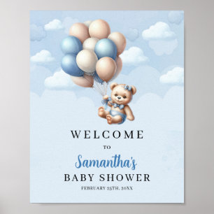 Póster Bebé oso azul globos de marfil bienvenida Baby Sho