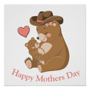 Póster Bebé Oso Feliz Día de la Madre