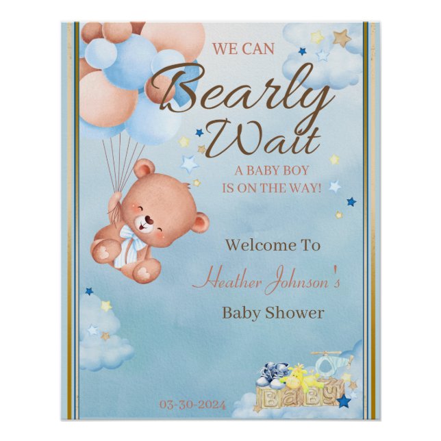 Póster Bebé Oso Shower Niño (Anverso)