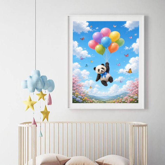 Póster Bebé panda flotando globos coloridos (Subido por el creador)